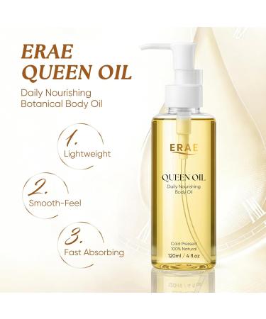 ERAE Queen Oil Cold-Pressed Botanical Body Oil Daily Nourishing Lightweight Moisturizing Oil for Arms Tummy & Thighs 2 Pack 120 ml / 4 fl oz Each - Buy Online on GoSupps.com