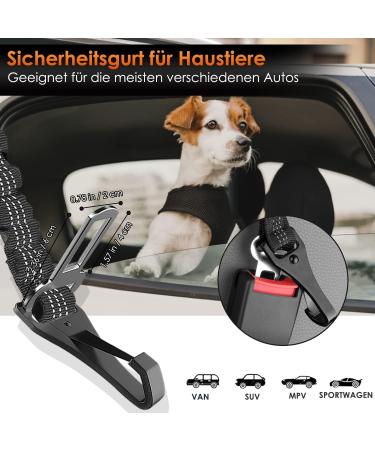 Eyin Dog Seat Belt - 3 in 1 Reflective Elastic Nylon Car Safety Harness for All Dog Breeds - 70cm Adjustable (Black) - Buy Online on GoSupps.com