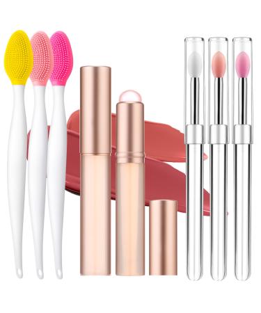 8 Pcs Silicone Lip Brush with Covers 3 Silicone Lip Applicator 3 Double Sided Silicone Lip Scrubber Tool and 2 Silicone Lip and Concealer Makeup Brushes for Lipstick Lip Gloss Lip Balm