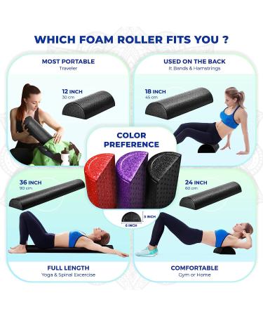 Yes4All High Density Half Round Foam Roller 12 inch - Back & Leg Pain Relief, Physical Therapy Support - Black - Buy Online on GoSupps.com