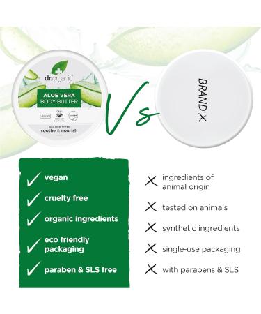 Dr Organic Aloe Vera Body Butter - Soothing & Moisturizing for All Skin Types | Natural Vegan Paraben & SLS Free 200ml - Buy Online on GoSupps.com
