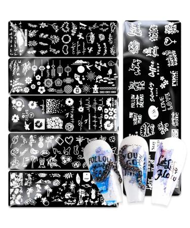 Nail Stamping Plate, DANNEASY 6 Pieces Nail Stencils Kit Nail Stamps Template Manicure Kit With Nail Stamper, Scraper, Storage Bag (Summer Style) Kit1