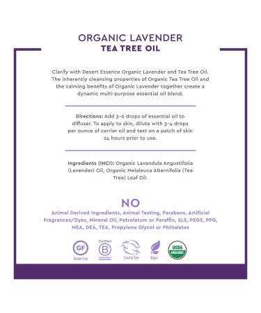 Desert Essence Organic Lavender Tea Tree Oil - 0.6 fl oz (18 ml) | Natural Skin Care - Buy Online on GoSupps.com