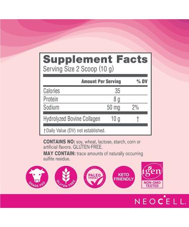 NeoCell Super Collagen Peptides Powder - 14 oz, Non-GMO, Grass Fed, Paleo, Gluten Free for Hair, Skin, Nails & Joints - Unflavored, 40 Servings - Buy Online on GoSupps.com