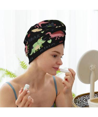 Cute Dinosaurs Microfiber Hair Towel | Super Absorbent Coral Velvet Wrap for Women | Quick Dry Cap for Long Curly & Thick Hair - Buy Online on GoSupps.com