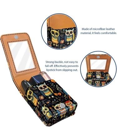Shop Stylish Leather Lipstick Case with Mirror - Mini Lip Gloss Organizer Animal Skull Pattern - Buy Online on GoSupps.com