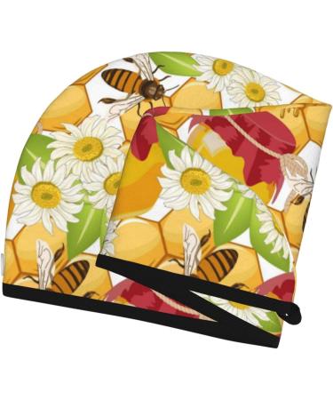 Soft Super Absorbent Hair Towel Wrap - Microfiber & Coral Velvet | Bees Honeycomb Jars of Honey Flowers | Quick Dry for All Hair Types - Buy Online on GoSupps.com