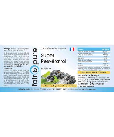 Fair & Pure Super Resveratrol Capsules - Natural Trans-Resveratrol from Knotweed with Bioflavonoids - Vegan 90 Count - Buy Online on GoSupps.com