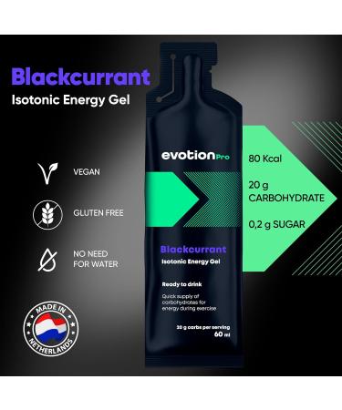 Evotion Pro High Energy Gel - 5x60ml | 80KCAL | 20G Carbs | Currant Flavored Malodextrin Power Gel for Running & Marathon Energy - Buy Online on GoSupps.com