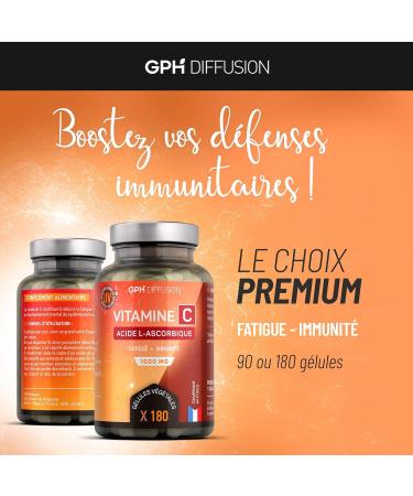 Vitamine C 1000mg - 180 g lules v g tales - Acide L-Ascorbique - Fatigue D fense Naturel Syst me Nerveux - Buy Online on GoSupps.com