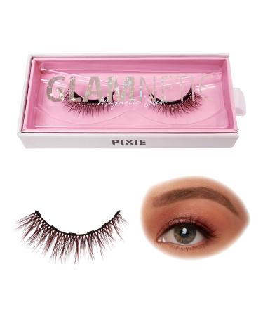 Glamnetic Magnetic Eyelashes - Pixie | Brown Lashes Short Magnetic Lashes, 60 Wears Reusable Natural Eyelashes Cat Eye flared Natural Look, Brown Eyelash - 1 Pair
