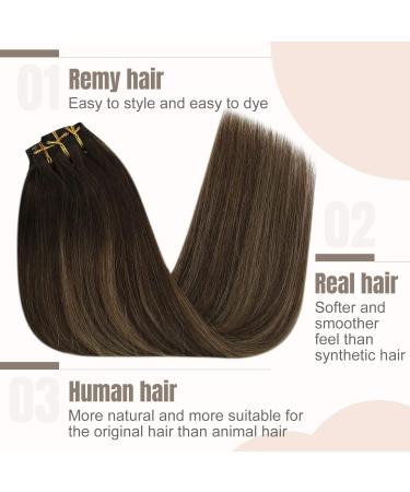 FSHINE 120G Real Hair Clip Extensions - Dark Brown 50cm Double Weft - Full Head 7 Pieces - Premium Quality Hair Extensions for Christmas #2/8/2 #2/6/2 - Buy Online on GoSupps.com