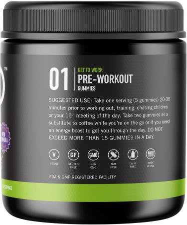 Pre-Workout Energy Gummies - Watermelon Flavor | 75 Vegan Non-GMO Gluten-Free Gummies with Caffeine & Alpha GPC - Buy Online on GoSupps.com