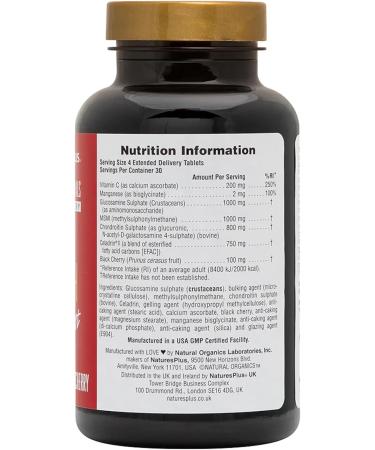 NaturesPlus Ultra Joint Triple Strength Glucosamine with MSM, Chondroitin, Vitamin C, Manganese, Black Cherry, Celadrin - 120 Tablets - Buy Online on GoSupps.com
