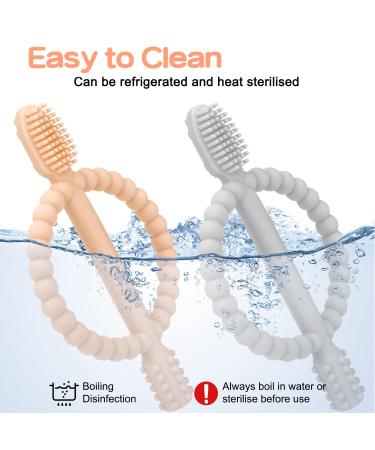 Airfish Baby Biting Toys - BPA-Free Silicone Toothbrush Teething Aids (2 Pack) for 3 Months+ Massage Gums in Peach Pink & Gray - Buy Online on GoSupps.com