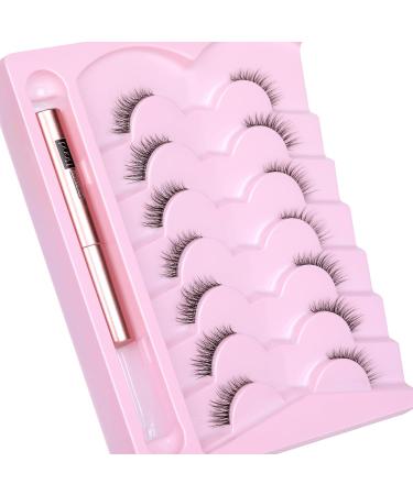 FANXITON Natural Half Lashes - Wispy Fluffy 7 Pairs with Lash Glue | Cateye 12mm Short Clear Band False Eyelashes Multipack - Perfect for Every Occasion - Buy Online on GoSupps.com