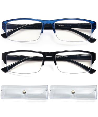 2 Pack Reading Glasses Blue Light Blocking for Men Women - Semi Rimless Computer Eyeglasses for Men Women Spring Hinge Readers Glasses 2.75 Blue/Black 2.75 x