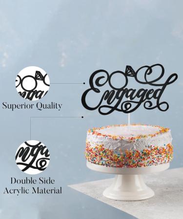 WedDecor Engaged Black Cake Topper Acrylic Mirror Engagement Cake Picks For Bridal Shower Wedding Bachelorette Cupcake Decoration Theme Party Supplies Engaged - Ring Black - Buy Online on GoSupps.com