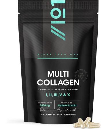 Multi Collagen Capsules - 180 Capsules - Types I II III V & X - Wild Caught Fish Grass Fed Bovine Eggshell & Free-Range Chicken Hyaluronic Acid & Vitamin C (4 Months Supply) by Alpha01 180 count-
