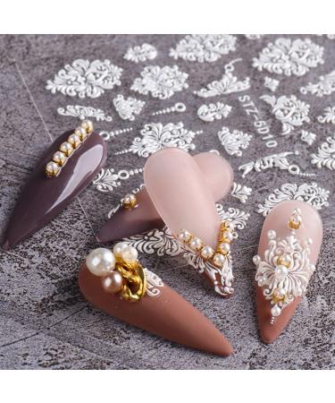 5D Embossed French Pattern Roses White Nail Art Stickers - 8 Sheets - Buy Online on GoSupps.com