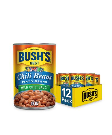 Bush's Best Canned Mild Pinto Chili Beans (Pack of 12) Source of Plant Based Protein and Fiber Low Fat Gluten Free 16 oz Mild Chili Beans