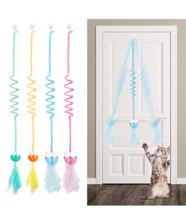 Fanshiontide 4 Pcs Door Hanging Cat Toys Retractable Cat Spring Plush Toy Cat Jumpy Toy with Bell Interactive Cat String Toy for Indoor Cat Hunting Chasing Exercising