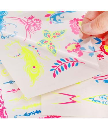 HOWAF 9 Large Sheets Neon Glow in The Dark Temporary Tattoos - 100+ Assorted Designs for Women Men Girls - Waterproof UV Neon Body Face Flowers Butterfly Flash Fake Tattoo Stickers - Buy Online on GoSupps.com