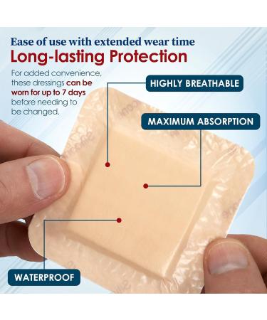 MEDca Silicone Foam Dressing w/ Adhesive Border - 3x3 Waterproof Bandages for Wounds (Pack of 10) - Highly Absorbent Bandage Care for Bed Sores Pressure Sores & Ulcers - Buy Online on GoSupps.com