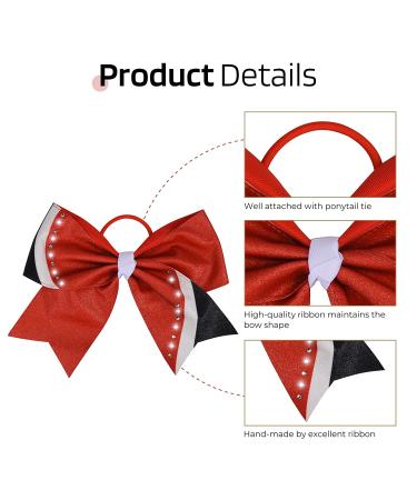 Glitter Red Cheer Bows - Set of 8 Large Shiny Rhinestone Black Hair Bows for Girls - Ideal for Cheerleaders, Softball, and Sports - Handmade Ponytail Holders - Buy Online on GoSupps.com
