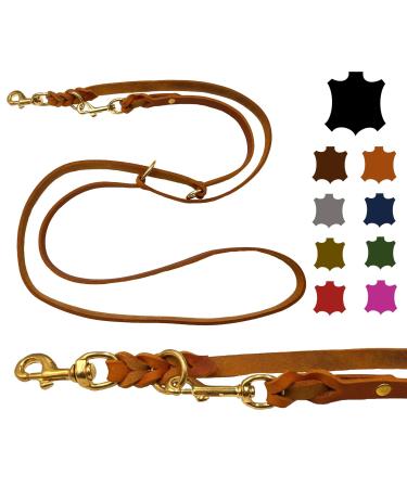 Dog liner fat leather brass small dogs / large dogs 2m / 2.40m / 2.80m / 3.50m / 5m Double linen adjustable (2.80m x 12mm cognac) 2.80m x 12mm cognac