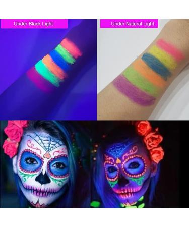 Glow in The Dark Face Body Paint Set - 12 Pcs UV Black Light Makeup Kit for Kids & Adults - Non-Toxic Fluorescent Face Paint Crayons for Halloween & Masquerade - Buy Online on GoSupps.com