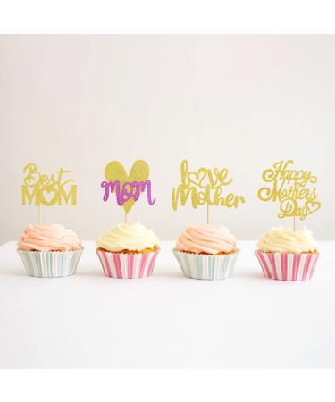 Blumomon 36 Pack Gold Glitter Happy Mother's Day Cupcake Toppers | Mom Cupcake Picks & Decorations | Perfect for Mother's Day Party & Celebrations - Buy Online on GoSupps.com