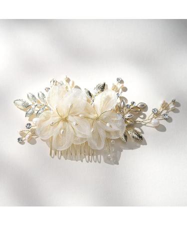 SWEETV Flower Bride Wedding Hair Comb Pins | Pearl Bridal Hair Pieces | Leaf Hair Accessories | White Gold Side Combs for Women and Girls - Buy Online on GoSupps.com