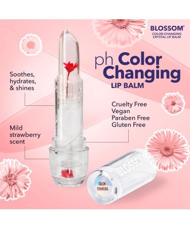 Blossom Custom Color Changing Strawberry Scented Lip Balm 2 Pack - Red Shimmer Sparkle Lip Stain infused with Real Flowers 6g - Buy Online on GoSupps.com