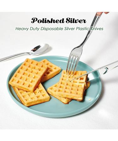 FOCUSLINE 300 Pack Disposable Silver Plastic Forks - Heavy Duty Cutlery for Catering, Parties, Dinners, Weddings - Buy Online on GoSupps.com