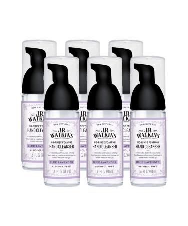 J.R. Watkins No-Rinse Foaming Hand Cleanser Hand Soap in Pump Dispenser Bathroom & Kitchen Foam Cleaner All Natural Alcohol Free Blue Lavender 1.6 fl. Oz. 6 Pack
