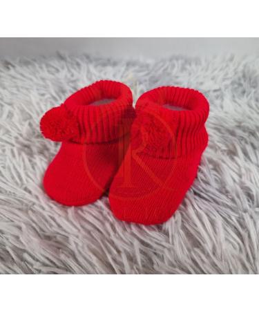 Royal Icon Newborn Baby Booties | 0-3 Months | Pom Pom Bootees | Indoor and Outdoor Use | White Red RI408 - Buy Online on GoSupps.com