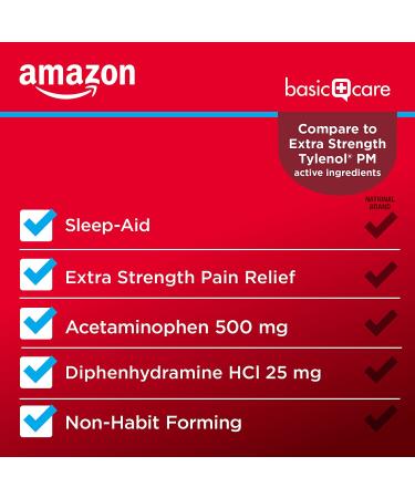 Amazon Basic Care Acetaminophen PM 100 Count Pain Reliever & Nighttime Sleep Aid - Buy Online on GoSupps.com