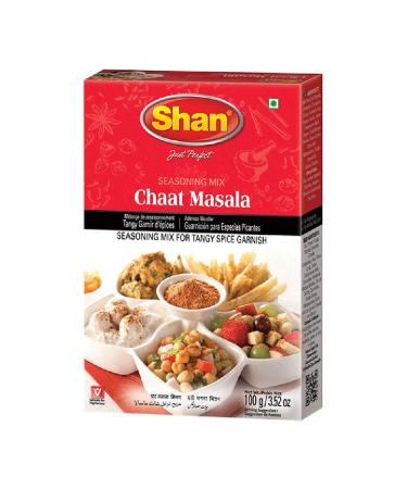 Shan Chaat Masala Seasoning Mix 3.52 oz (100g) - Spice Powder for Tangy and Spicy Garnish on Savory Snacks - Suitable for Vegetarians - Airtight Bag in a Box Chaat Masala 3.52 Ounce (Pack of 1)