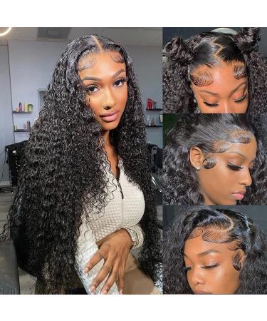 YEEAAK 13x4 Lace Front Wigs Human Hair Deep Wave Lace Front Wig For Women 180% Density 13x4 HD Transparent Curly Lace Frontal Wig Pre Plucked with Baby Hair Glueless Wig 18 inch Natural Black Color 18 Inch 13x4 Deep Wave...