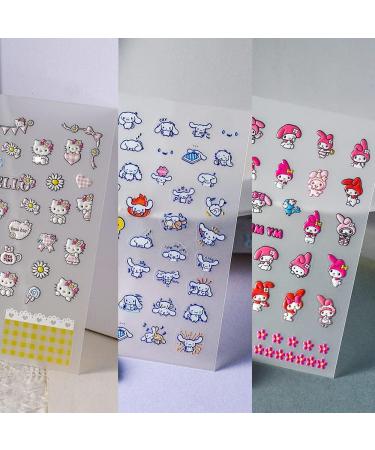 Kawaii Anime 5D Nail Art Stickers - Self-Adhesive Designs for Women & Girls - 3 Sheets - Buy Online on GoSupps.com