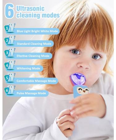 Kids Electric Toothbrush U-Shaped Toddler Toothbrush | 5 Cleaning Modes, Smart Timer, Waterproof | 3 Brush Heads | Light Blue - Buy Online on GoSupps.com
