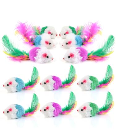 Molain 12 Pieces Cat Mice Toys Furry Cat Toy Interactive Toys Cat Mouse Animals Toys for Indoor Cats and Kittens
