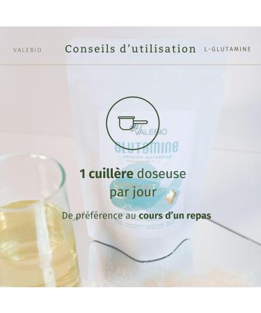 L Glutamine | 3000mg/dose | Muscle Recovery and Gut Health | Anti-inflammatory (Turmeric & Zinc) | Peach Taste Vegan and Made in France | 100g Powder | Valebio - Buy Online on GoSupps.com