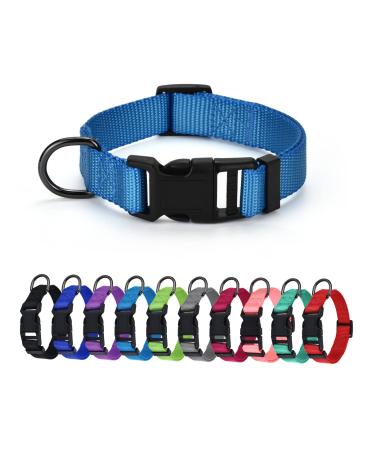 Audwud thick nylon neck band classic adjustable dog collar in several colors suitable for small medium and large dogs 4 sizes L: 42-63 cm long beach blue