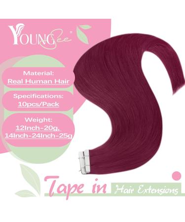 Youngsee Burgundy Tape In Extensions 40cm - Real Hair Seamless 25g 10PCS #530 - Shop Now for Premium Quality - Buy Online on GoSupps.com