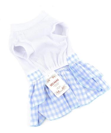 Selmai Sweet Heart Shirt Princess Plaid Tiered Dress for Small Dogs & Cats Summer Wedding & Birthday Outfit for Yorkies Chihuahuas & Shih Tzus Blue - Buy Online on GoSupps.com
