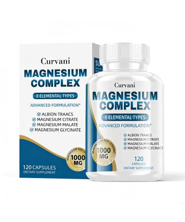 Magnesium Complex Supplement Provided by 1000mg of Eight Different Forms of Magnesium Easy Absorption for Bones Muscle Recovery Energy Vegan Non-GMO120 Capsules (1pcs)