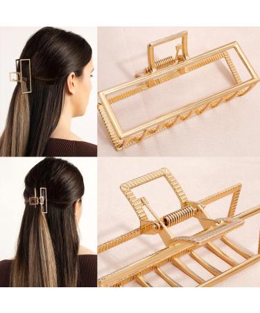 Square Claw Hair Clips for Women - Set of 4 | Large Rectangle Banana Clips in Rose Gold, Black, Silver, Gold - 3.5 Inches - Buy Online on GoSupps.com