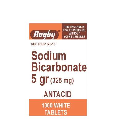 Rugby Sodium Bicarbonate 5 grains (325MG) Tablets Relieve Heartburn Antacid - 1000 ea